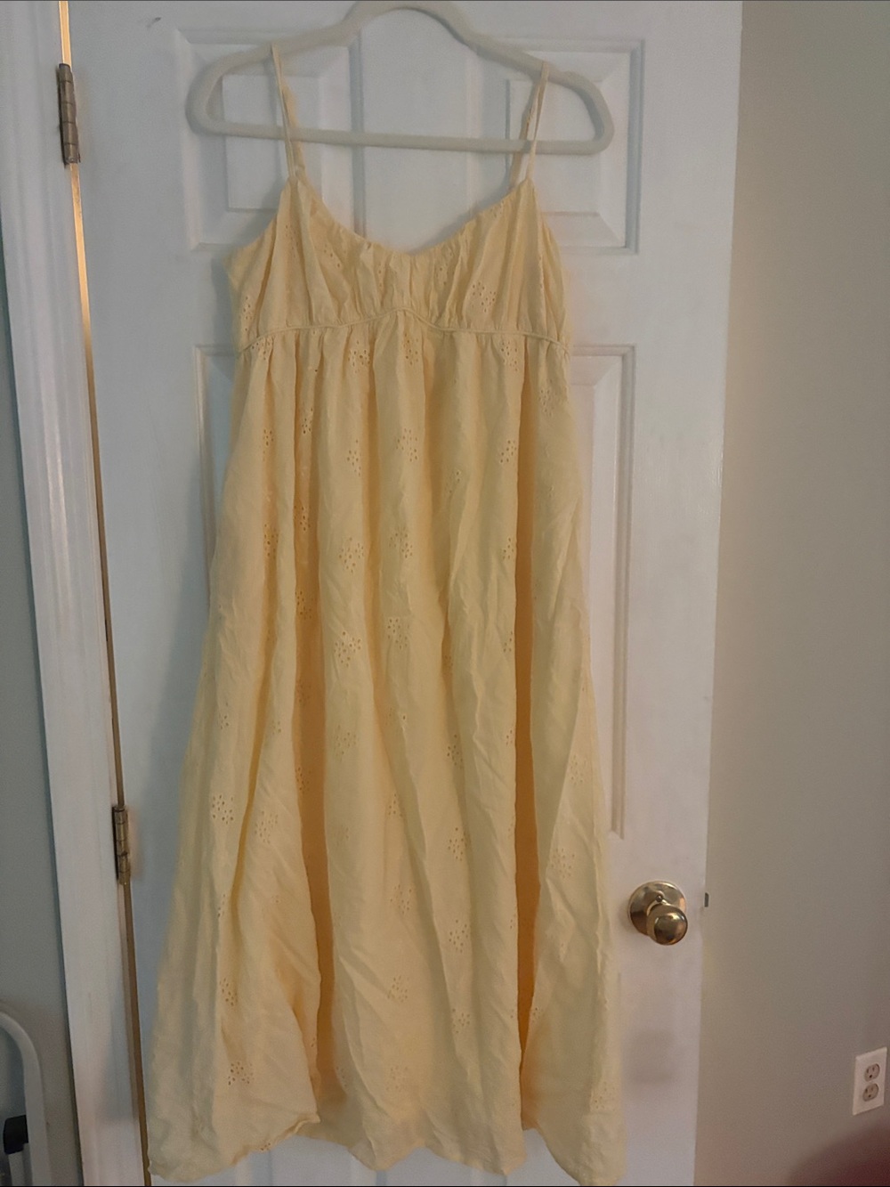 Light Yellow Eyelet Maxi Sundress with Spaghetti Straps
